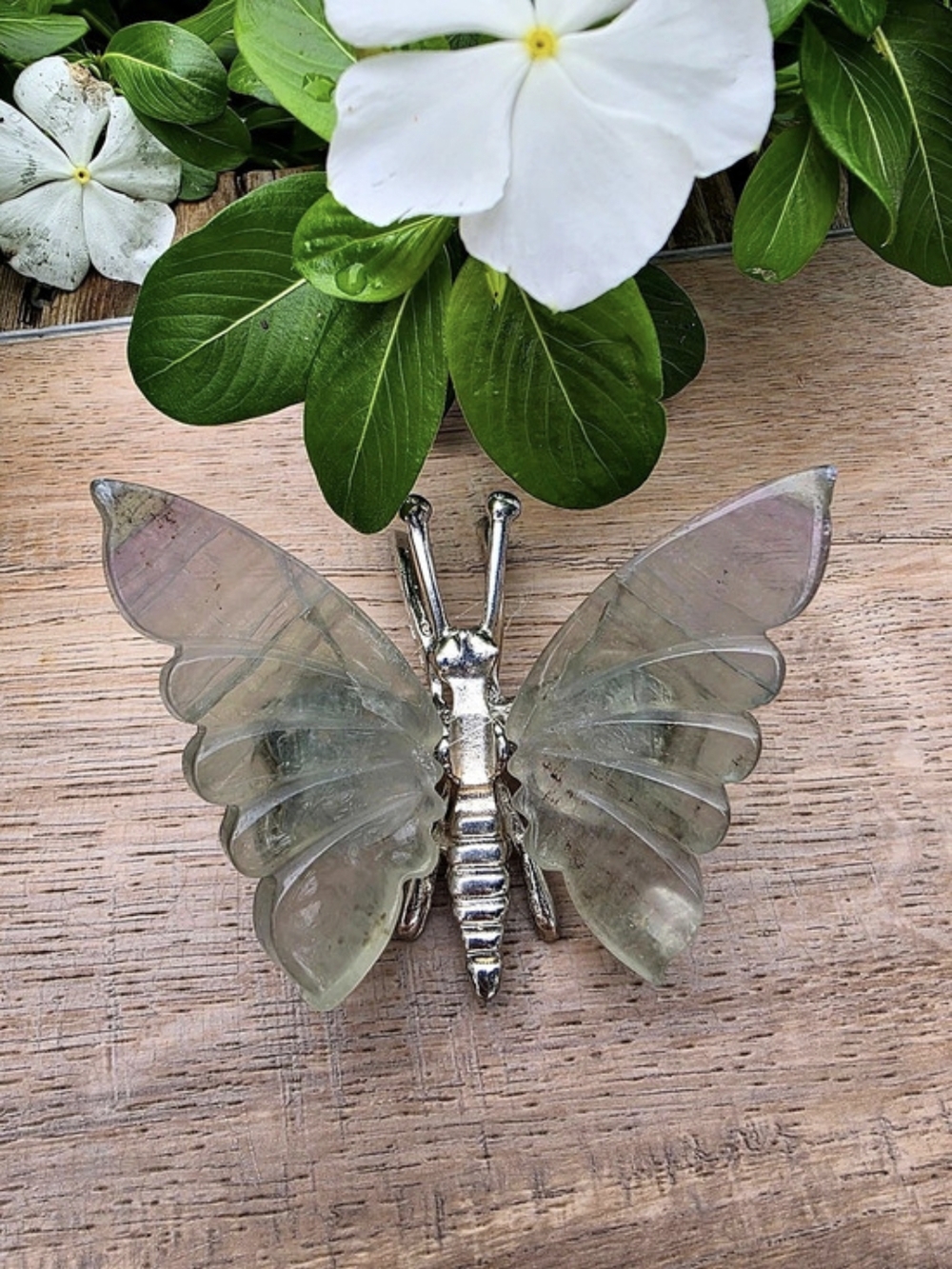 Green / Rainbow fluorite Crystal Butterfly
